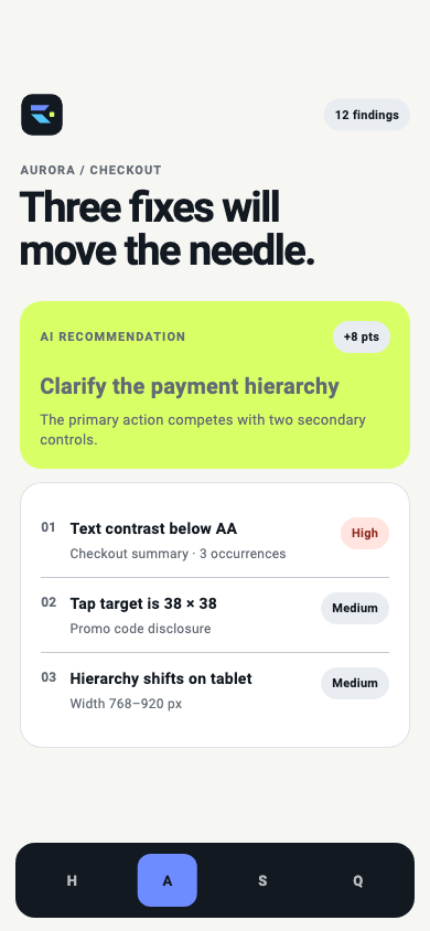 AI audit with prioritized Flutter interface findings