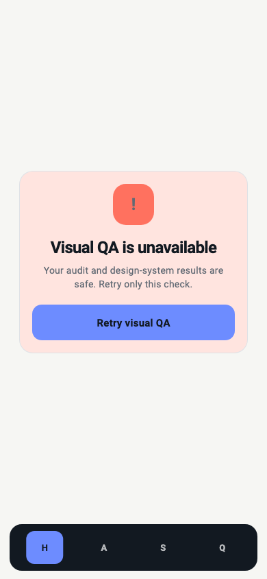 Recoverable Product Studio Visual QA error state