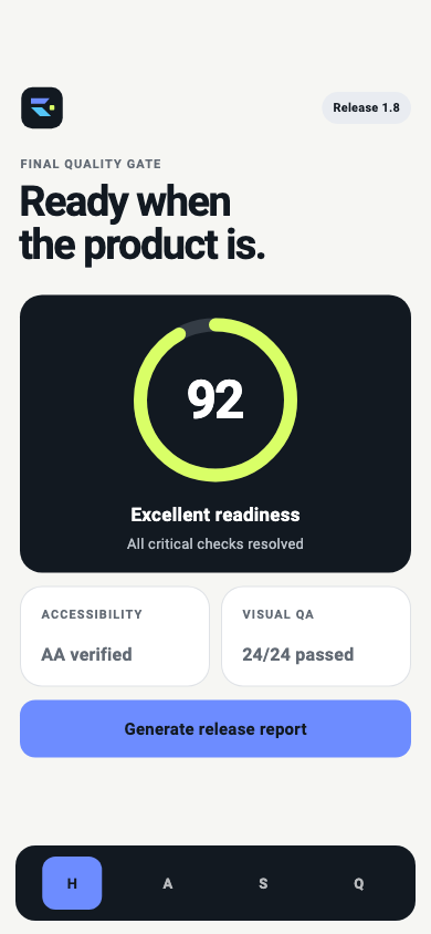 Flutter Product Studio release screen showing verified readiness